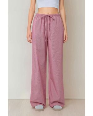 Hiccup Wide Leg Plaid Cotton Trousers - Pink