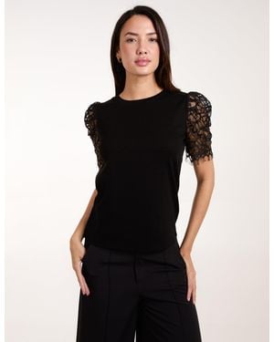 Blue Vanilla Lace Mesh Sleeve T-Shirt - Black