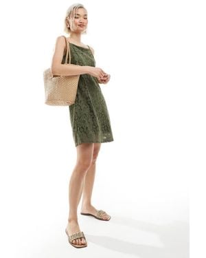 Vero Moda Square Neck Lace Cami Mini Dress - Green