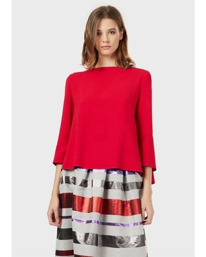 EA7 Emporio Armani Relaxed Fit Long Sleeve Boat Neck Blouse - Red