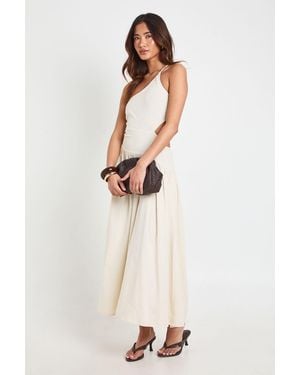 Boohoo Premium Linen Cut Out Ruched Detail Midaxi Dress - Natural