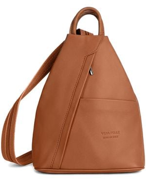 Woodland Leathers Italian Leather Convertible Backpack Vera Pelle Anti-Theft Rucksack - Brown