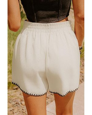 Azura Exchange Witte Wafelstructuur Contrast Ricrac Zoom Casual Shorts - Bruin