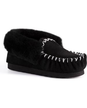 Aus Wooli "Waterloo" Australia Hand Stitched Sheepskin Moccasin, Leather - Black