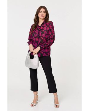 Izabel London Floral Semi Sheer Long Sleeve Shirt - Red