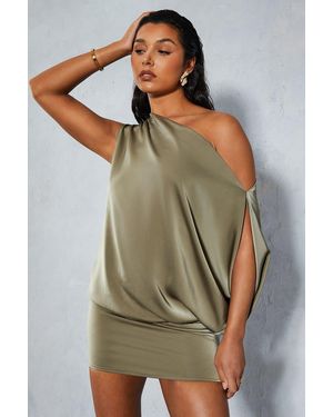 MissPap Satin Off Shoulder Asymmetric Bodycon Mini Dress - Green