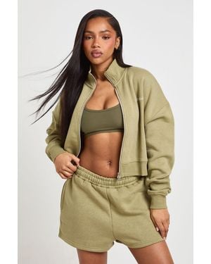 Boohoo Ath Collective Emroidered Funnel Neck Short Tracksuit - Green
