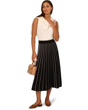 Adrianna Papell Pleated Pinstripe Skirt - White