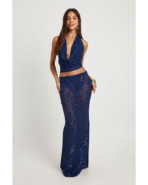 Boohoo Glitter Lace Maxi Skirt - Blue