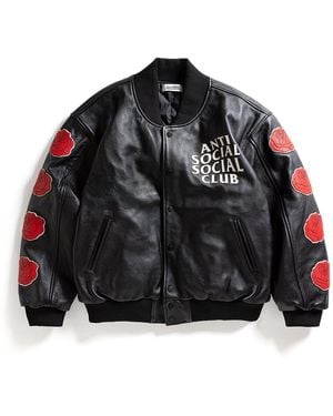 ANTI SOCIAL SOCIAL CLUB Anti Social Club Assc Petal To The Metal Leather Varsity Jacket - Black