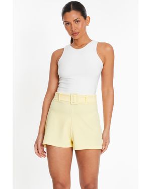 Quiz Lemon High Waisted Belted Shorts - White