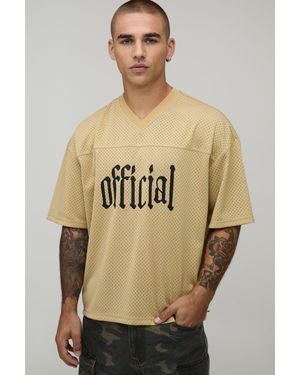 BoohooMAN Oversized Boxy Official V-Neck Sports Top - Natural