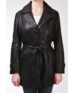Infinity Leather 3/4 Length Tie Belt Trench Coat-Oldbury - Black