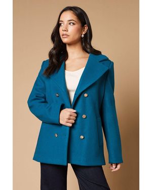 Oasis Button Detail Double Breasted Peacoat - Blue
