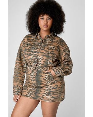 Nasty Gal Plus Tiger Print Shirt Dress - Brown