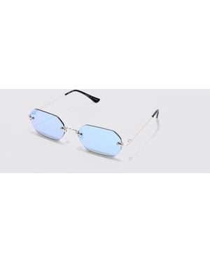 BoohooMAN Hexagonal Rimless Sunglasses - Blue