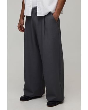 BoohooMAN Tailored Wide Leg Suit Trousers - Black