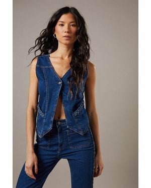 Warehouse Button Front Denim Waistcoat Co-Ord - Blue