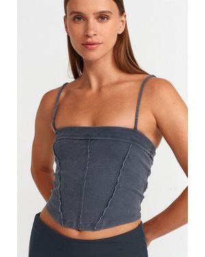 Dilvin Ribbed Square-Neck Crop Top - Blue