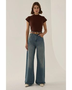 Hiccup High-Waist Wide-Leg Jeans - Blue