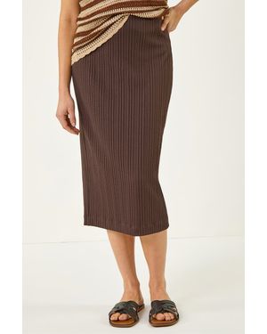 Roman Textured Chevron Stretch Skirt - Brown