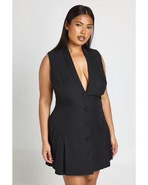 Boohoo Plus Tailored Pleated Skater Sleeveless Blazer Dress - Black