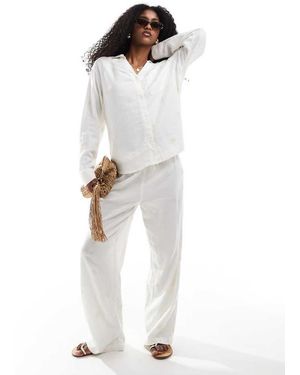 ONLY Linen Embroidered Wide Leg Pull On Trousers Co-Ord - White