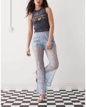 Amy Lynn Sheer Lace Straight Leg Trousers - White