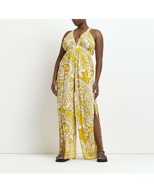 River Island Jumpsuit Plus Paisley Plunge Viscose - Metallic