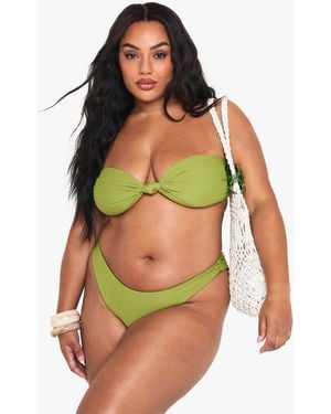 Boohoo Plus Knot Detail Bandeau Bikini Top - Green