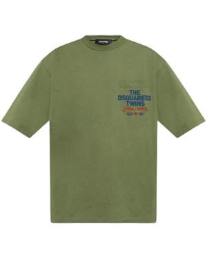 DSquared² Pocket Logo Print Sage T-Shirt Cotton - Green