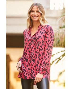 Sosandar Hot Animal Print Shirt Viscose - Pink