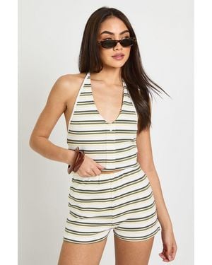 Boohoo Striped Rib Mini Short - Yellow