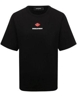 DSquared² Pixel Leaf Logo Print Crew Neck T-Shirt Cotton - Black