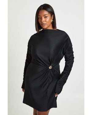 Boohoo Plus Trim Plisse Skater Dress - Black