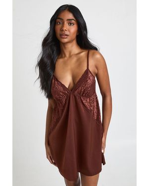 Boohoo Satin Floral Lace Detail Nightie - Red