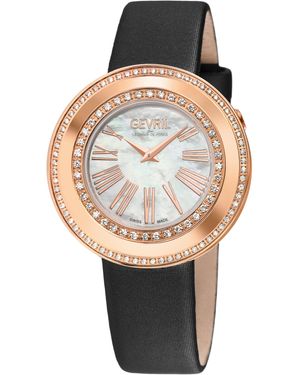 Gevril Gandria Swiss Diamond Mop Dial, Genuine Italian Made Satin Watch - Grey