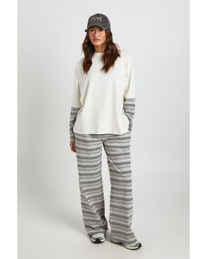 Boohoo Stripe Straight Leg Trouser - Grey