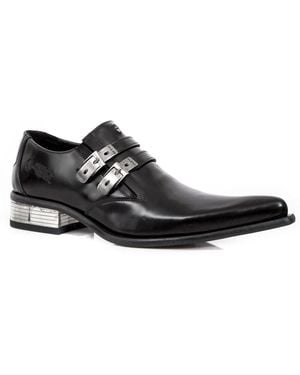 New Rock Leather Buckled Newman Shoes- M-2246-S14 - Black