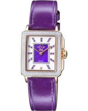 Gv2 By Gevril 12337 Padova Gemstone Mop Dial Swiss Quartz Leather Watch - Purple