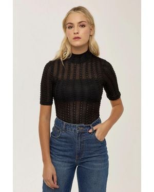 Hiccup Half Turtleneck Textured Top - Blue