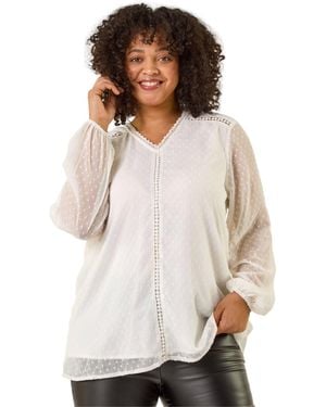 Roman Curve Textured V-Neck Top - White