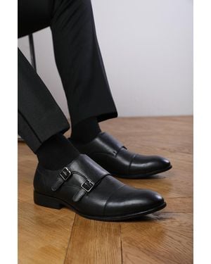 Where's That From Wheres 'Nick' Formal Keith Buckle Twin Monk Shoes - Black