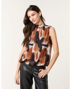 Blue Vanilla Printed Sleeveless Puff Hem Blouse - Natural