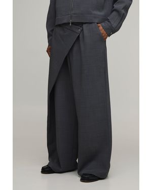 BoohooMAN Wrap Waistband Pleat Front Wide Leg Co-Ord Tailored Trousers - Black