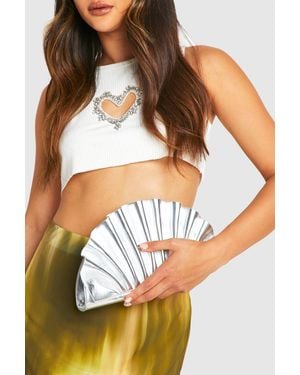 Boohoo Metallic Ruffle Clutch Bag