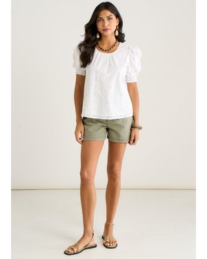 Gini London Broderie Anglaise Puff Sleeves Top - Natural