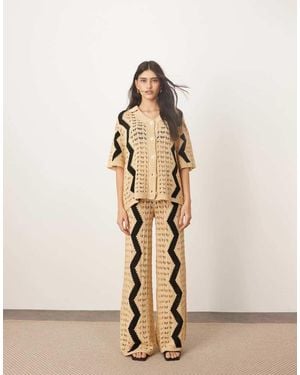 ARRANGE Knitted Wide Leg Trouser Co-Ord With Zig Zag - Natural