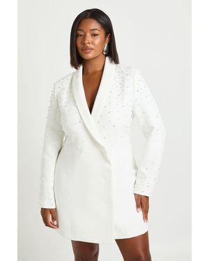 Boohoo Plus Pearl Embellished Blazer Dress - White