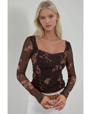 Hiccup Heart Collar Printed Long Sleeve Top - Black